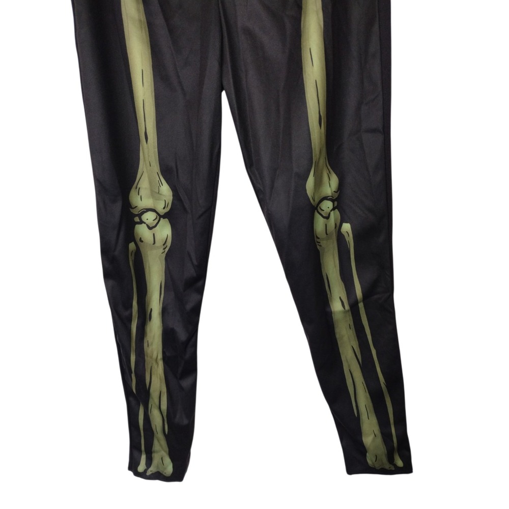 Women Black Skeleton Bone Print Leggings Spooky Halloween Goth Slim M - Picture 5 of 9
